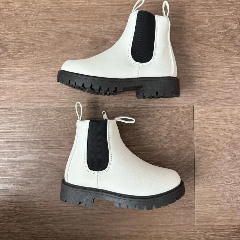 Toddler Girls White & Black Chelsea Boots | Size 6 | Sparkle In Pink